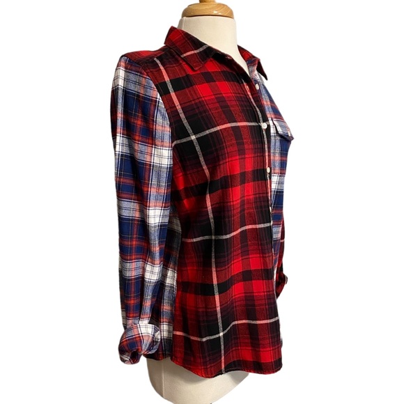 Joe Fresh mixed plaid flannel top medium - Picture 2 of 3